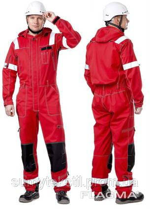 Summer men's coveralls (tracer) made of blended fabric with an elongated central zipper