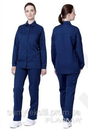 Women's working suit made of blended fabric (65% polyester, 35% cotton) with zipper and buttons.