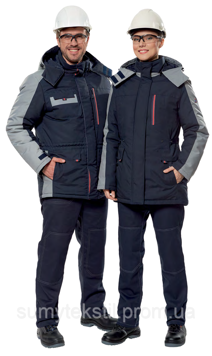 Insulated jacket and pants with artificial insulation for protection against cold and wind.
