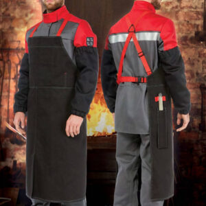 Apron for welding work made of refractory fabric, protection against scales and molten metal.