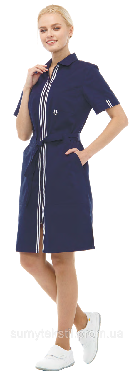Medical clothing. clothing for healthcare workers Straight silhouette knee-length gown with zipper and belt
