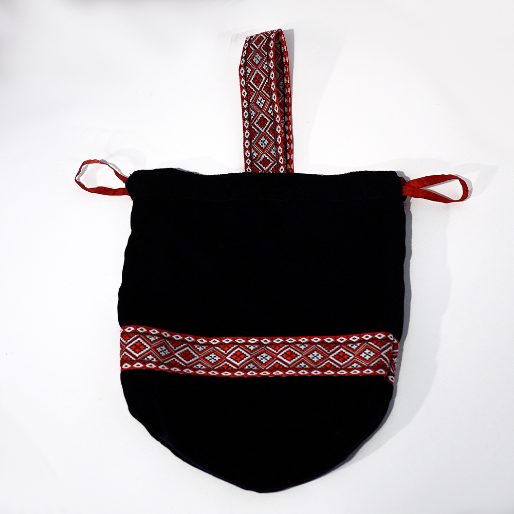 Black Gift Pouch with Embroidery-Inspired Pattern