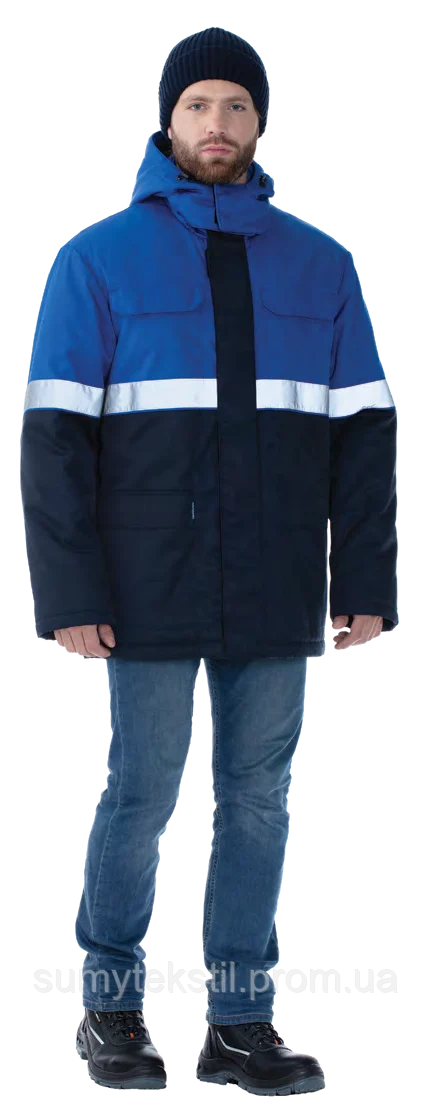 Insulated jacket and pants with artificial insulation for protection against cold and wind.