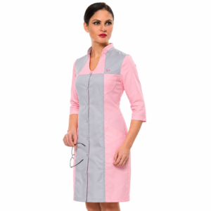 Pink medical coat with grey trim, white background