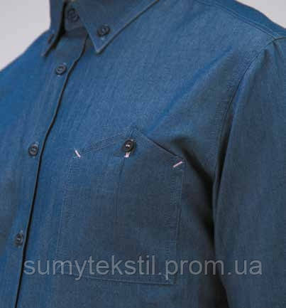 Denim-style blue unisex waiter shirt S137 – made to order, logo embroidery - Image 2