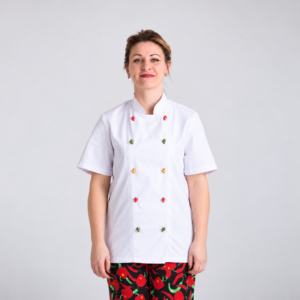 Women's chef's jacket for children's cafes, camps, entertainment centers.