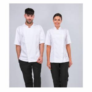 Two chefs wearing white short-sleeve jackets KM-9