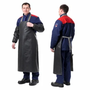 RAPUTA S1 dark welding apron with sleeve protectors, front and back views