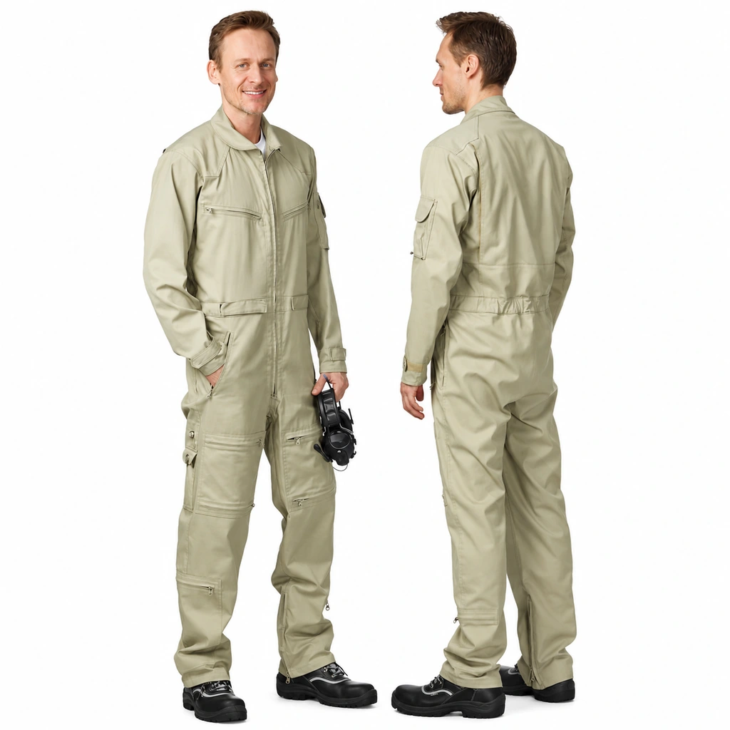 RAPUTA S11 beige work coveralls, front and back views