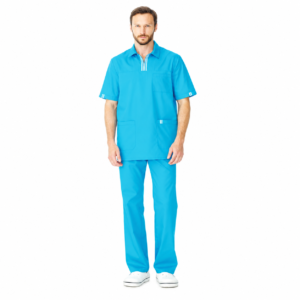 Turquoise men’s medical suit with double white stripe details