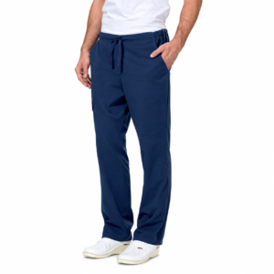 Navy men’s medical trousers with drawstring waist and side pockets