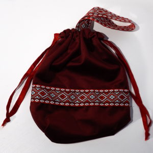 Dark Red Gift Pouch with Embroidery-Inspired Pattern