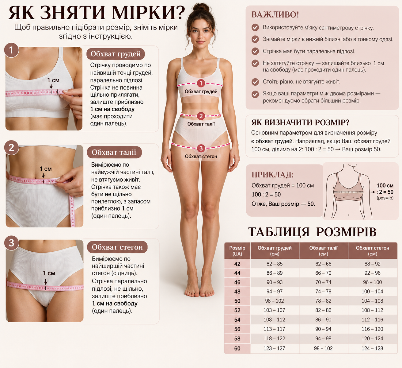 Як зняти мірки та таблиця розмірів (жіночий)