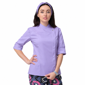 Lavender asymmetric SPA uniform tunic with three-quarter sleeves