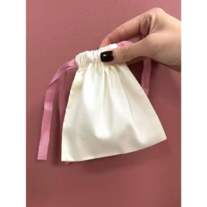 Premium Cream Cotton Pouch with Pink Grosgrain Ribbons (10pcs)
